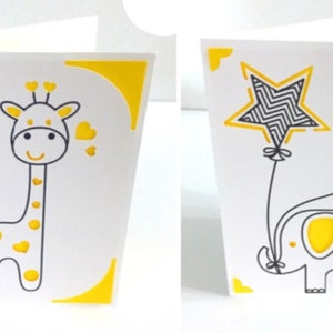 Carte girafe ou éléphant, intérieur vierge, coeurs, amour, zoo, sauvage, mignon, gai, enfants, ami, famille, ballon, imprimé