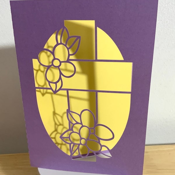 Easter cross Card , Blank inside , Flowers , Holiday , Religious , Gift , Pray , Family , Friends , Neighbour