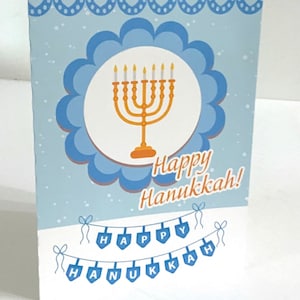 Carte Happy Hanukkah , Intérieur vierge , Imprimé , Dreidel , Menorah , Célébration , Lumière , Bougies , Merveilles , Miracles , Famille