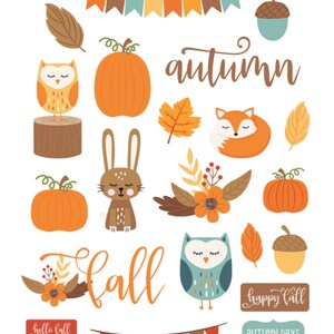 Autocollants d'automne, automne, hibou, bannière, arbres, feuilles, citrouille, lapin, renard, feuille. Épices à la citrouille , Fabrication de cartes , Artisanat ,