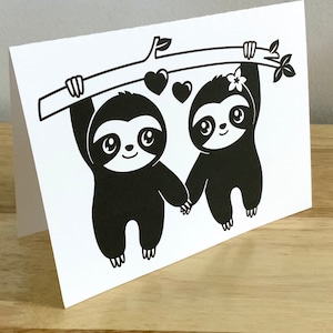 Carte d'amour paresseux , Imprimée , Vierge à l'intérieur , Cœurs , suspendu , sauvage , Animaux , Amis , Conjoint , Partenaire