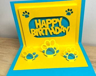 Pet Birthday card , Paw prints , Cat , Dog , Puppy , Kitten , Animals , Family , Baby , Gift