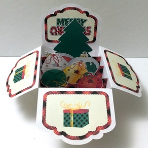Carte Joyeux Noël en boîte, Vierge, Vacances, Arbre, Cadeau, Famille, Amis, Acclamation de joie, Joie, Festif