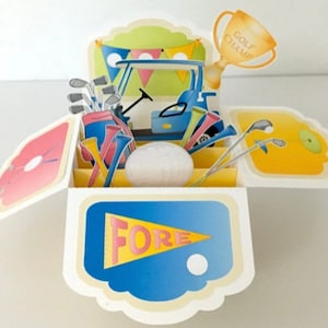 Golf Champion Pop Up Card , Printed , Fore , Ball , Club , Cart , Tee , Birdie , Hole in One , Green , Family , Friends