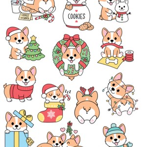 Autocollants de Noël Corgi , Mignon , Amusant , Chien , Hiver , Couronne , Biscuits , Lumières , Arbre , Festif , Cadeau