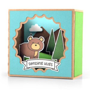 Carte pop-up d'automne , Ours , Ami , PaperCut , Arbres , Automne , Bois , Montagnes