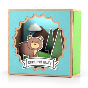 Sending Hugs Fall Pop Up Card , Bear , Friend , PaperCut , Trees , Autumn , Woods , Mountains