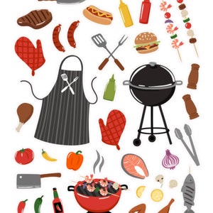 Stickers pour barbecue , Été , Amusement , Loisirs créatifs , Scrapbooking , Nourriture , Fête , Rassemblement , Pinces , Hot Dog , Condiments