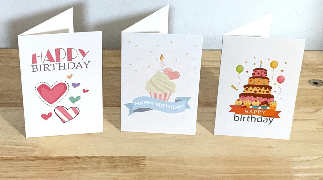 Happy Birthday Note Cards , Blank Inside , Balloons , Confetti , Cake ...
