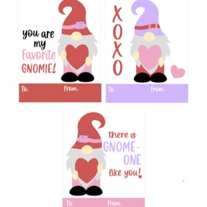 Cartes de Saint-Valentin Gnome pour enfants , Imprimées , Xoxo , Coeurs , Meilleurs amis , Coup de coeur , Famille , Enseignants , Cadeau