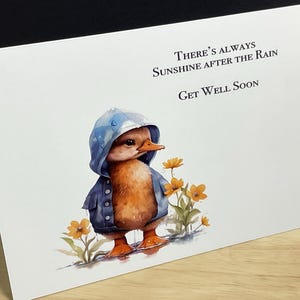 Carte Guérir , Canard , Fleurs , Pluie , Simple , Mignonne , Enfants , Adultes , Famille , Ami