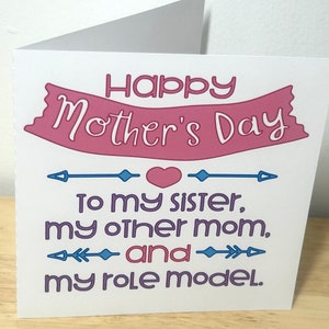 Carte Joyeuse fête des mères, soeur, amour, admirer, rose, violet, bleu, modèle, maman, famille