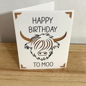 Carte de joyeux anniversaire Vache des Highlands, vierge à l'intérieur, imprimé, animal, ami, famille, collègue, cornes, campagne