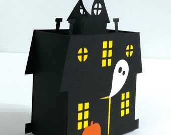 Haunted House Card , Halloween , Ghost , Pumpkin , Bat , 3D , Spooky , Decoration , Box , October , Boo