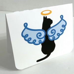 Carte RIP chat ange , intérieur vierge , ailes , halo , pont arc-en-ciel , animal de compagnie , amour , soin , minou