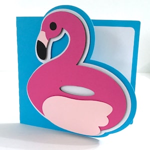 Flamingo Float Card , Blank inside , Papercut , Rose , Natation , Piscine , Jouer , Rose , Enfants , Adultes , Ados , Amis