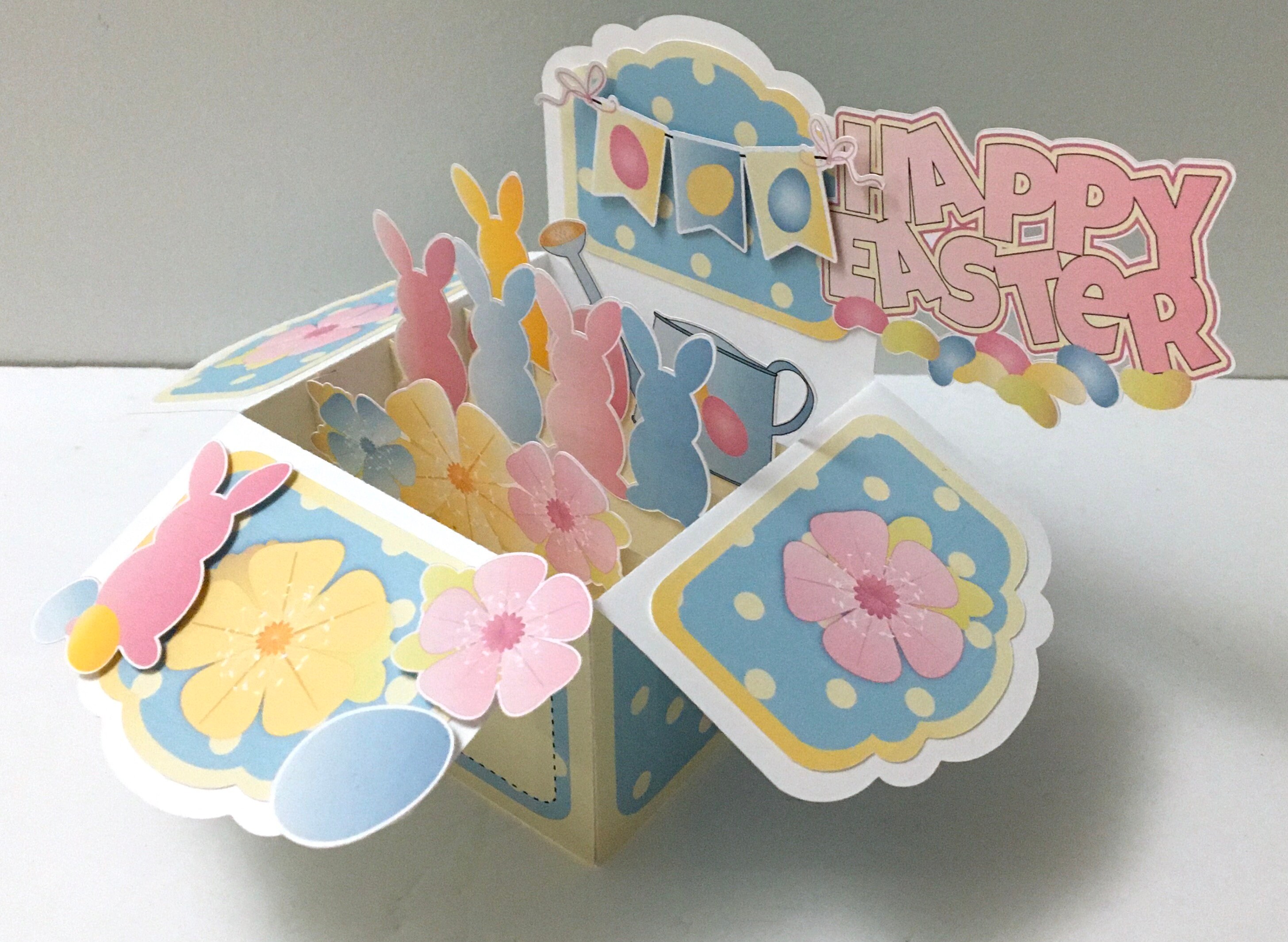 Easter Bunny Pop up Box Card , Blank Inside , Printed , Flowers , Eggs ...