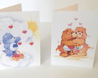 Watercolour CareBear Printed Card , Blank inside , Hearts , Love , Share , Kids , Adults , Cartoon