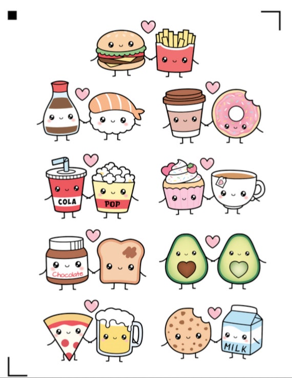 Kawaii Stickers , Love Pair , Hearts , Food , Coffee , Latte , Snacks ,  Donut , Sushi , Soy , Crafts , Planner