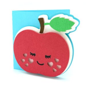 Cartes superposées Kawaii Apple Love , Vierge à l'intérieur , Rouge , Enfants , Adultes , Adolescents , Fruits , Nourriture , Lumineux , Papercut