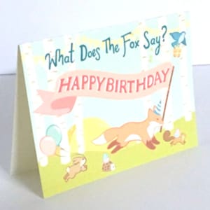 Joyeux anniversaire Fox Card , Blank inside , Faune , Enfants , Ados , Adultes , Amusement , Fête , Ballons