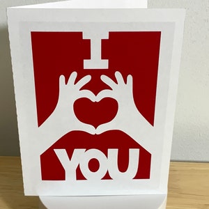 Carte de Saint-Valentin Je t'aime, intérieur vierge, main coeur, forme, enfants, adultes, adolescents, conjoint, partenaire, épouse, mari