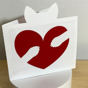 Carte d'amour chat ou chien, Saint-Valentin, animal de compagnie, câlin, coeur. , Rouge , blanc , Fourrure de bébé , Écorce , Meow