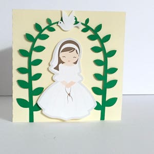 Carte de première communion fille, église, cadeau, béni, cérémonie, eucharistie, traditionnel, saint, Dieu