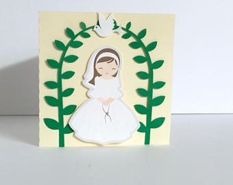 Girl First Communion Card , Church , Gift , Blessed , Ceremony , Eucharist , Traditional , Holy , God
