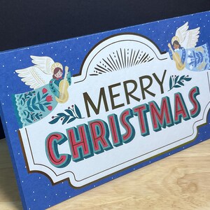 Carte joyeux Noël , anges , feuille d'or , neige , vacances , cadeau