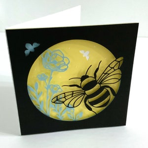 Carte Abeille , Intérieur vierge , Bourdon , Fleurs , Nature , Jardin , Sauvage , Papier découpé , Famille , Amis , Cadeau