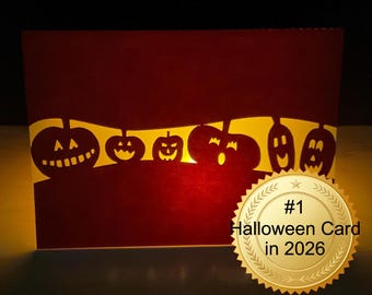 Pumpkin Field Card , Glow , Light , Orange , Decor , Gift , Yellow , Faces , Trick or treating , Kids