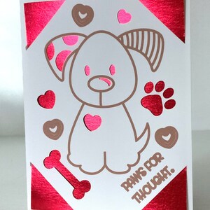 Carte de vœux pour chien, Imprimée, vierge à l'intérieur, Amour, Cœurs, Os, Woof, Chiot, Animal de compagnie