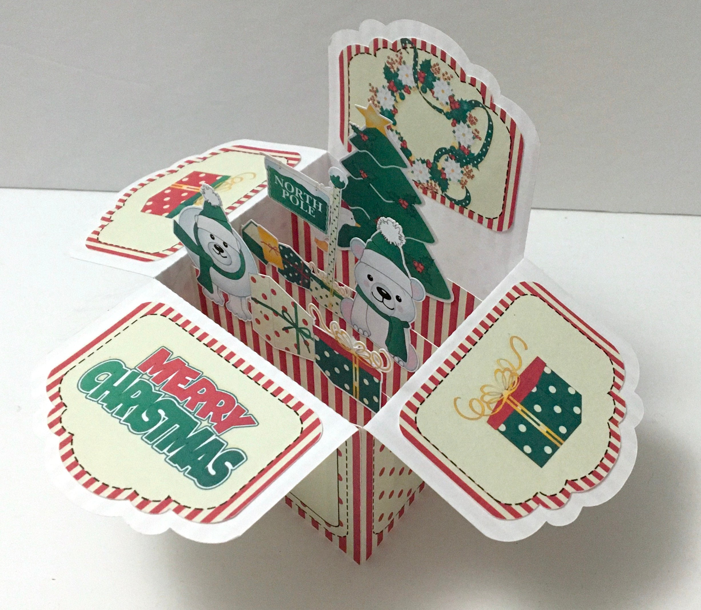 Merry Christmas Pop up Card , Holiday , Tree , Gifts , Polar Bear ...