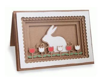 Bunny in a Tulip  Garden Box Card , Blank inside , Pop-dots , Layered , Kids , Adults , Family , Friends , Easter