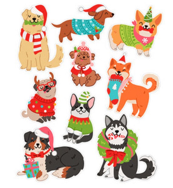Christmas Dog Stickers , Best Friend , Breeds , Holiday , Gift