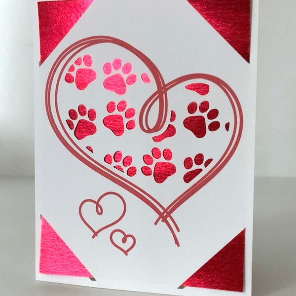 Paws On My Heart Forever Card , Blank inside , Cat dog , Kitten , Puppy , Woof , Meow , Purr , Best Friend , Animal , Pets