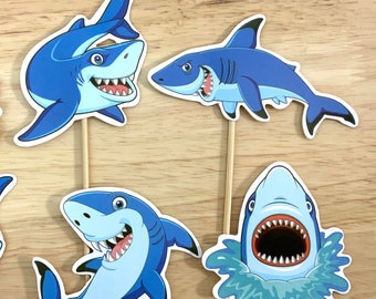 Shark Cupcake Toppers , Cake Picks , Baking Decor , Party Decor , Kids , Adults , Teens , Shark Week