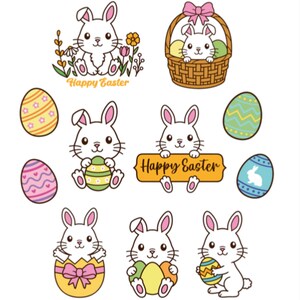 Autocollants de Pâques Sweet Bunny, oeufs, panier, vacances, enfants, chasse, chocolat, printemps, fleurs, cadeau, planificateur