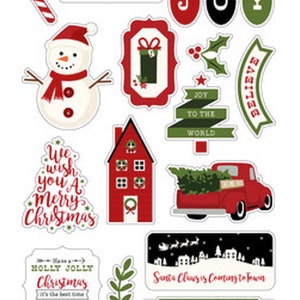 Autocollants de Noël, bonhomme de neige, arbre, vacances, hiver, camion rouge, cadeaux, nourriture, enfants, famille, scrapbooking