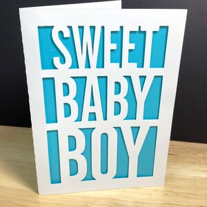 Sweet Baby Boy Card , Blank inside , Papercut , Parents , Family , Friend , Newborn , Party, Blue