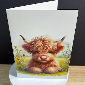 Carte Vache Highland , Famille , Amis , Printemps , Été , Fleurs , Nature