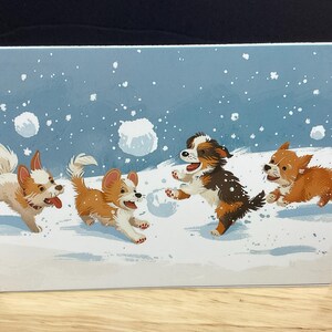 Carte Playing in Snow Dog , Hiver , Vacances , Chiot , Amis , Famille , Festif , Amusement , Mignon