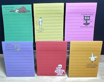 Fun Sticky Note Pad , Colourful , Cat , Skeleton , Duck, Butt Hurt , Sloth , Work , Office