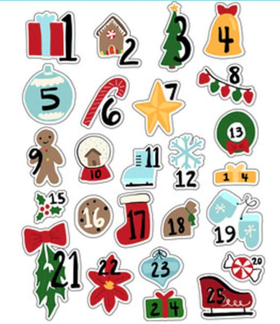 Advent Calendar Stickers , Christmas , Candy , Star , Gifts , Kids , Adults  , Planner , Stocking , Santa , Gingerbread Man 