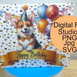 Carte de joyeux anniversaire chien, téléchargement numérique, Svg, ballons, animal de compagnie, fête, meilleur ami