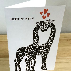 Carte de Saint-Valentin girafe, vierge à l’intérieur, imprimée, amour, cœurs, sauvage, couple, conjoint, ami