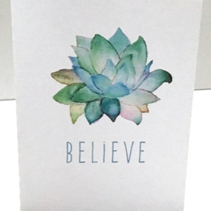 Believe Succulent Card , Blank inside , Famille , Amis , Imprimé , Plante , Vert , Jardin , Grow , Aquarelle