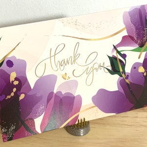 Carte florale de remerciement, Imprimée, Aquarelle, Doux, Soin, Amour, Cœurs, Ami, Famille, Voisin