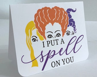 Spell on You Card , Blank inside , Printed , Witches , Sister , Trio , Wicked , Halloween , Trouble